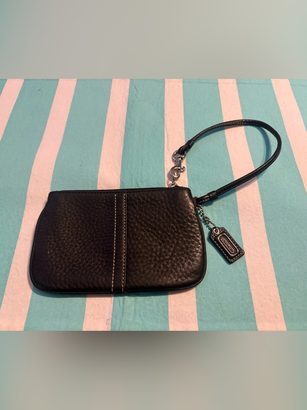 Coach Black Pebbled Leather Wristlet with Hang Tag